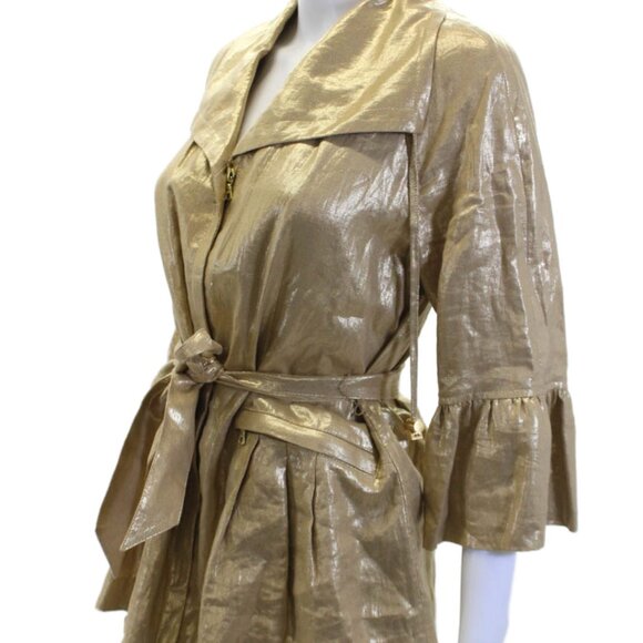 Lafayette 148 New York  Metallic GOLD 100% Linen Belted Zip Jacket  SIZE 8 - Picture 1 of 11